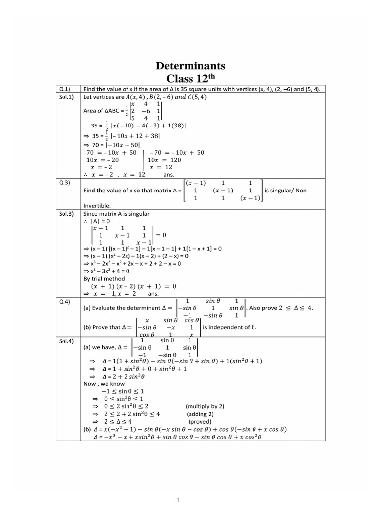 CBSE Worksheets For Class 12 Maths Determinants Assignment 06 | PDF