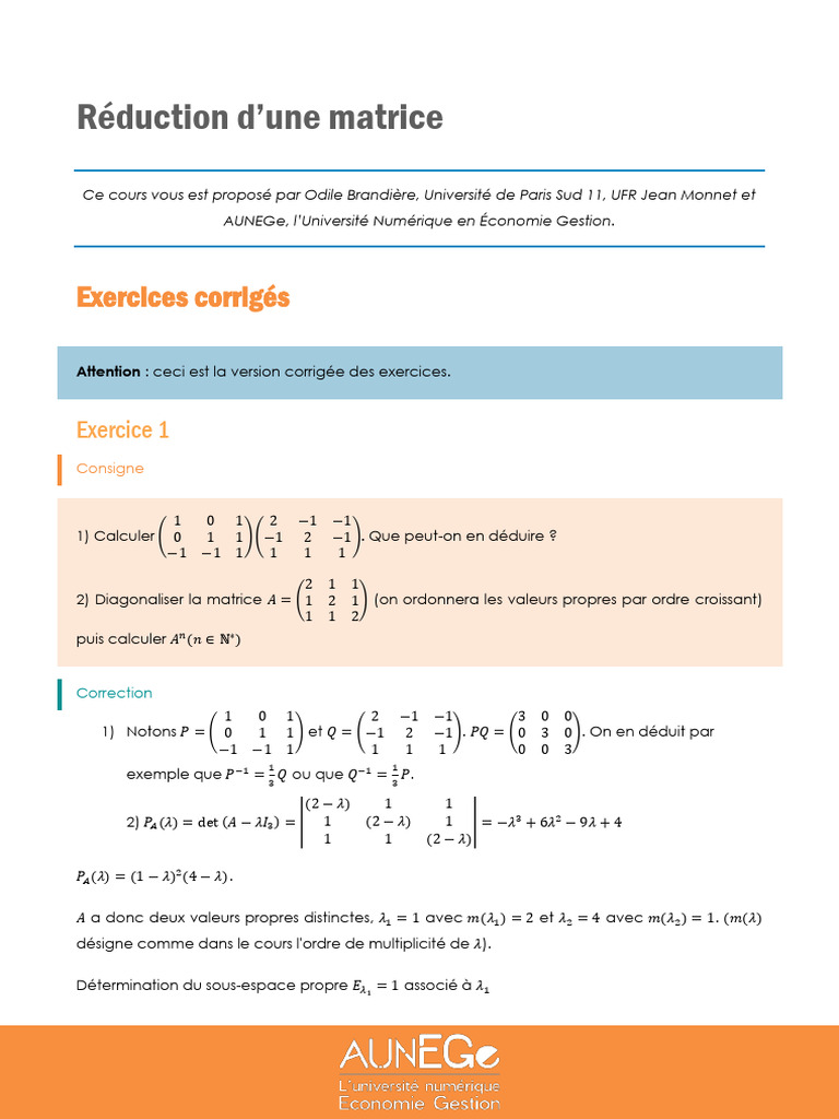 Réduction et diagonalisabilité des matrices | PDF | Valeur propre ...