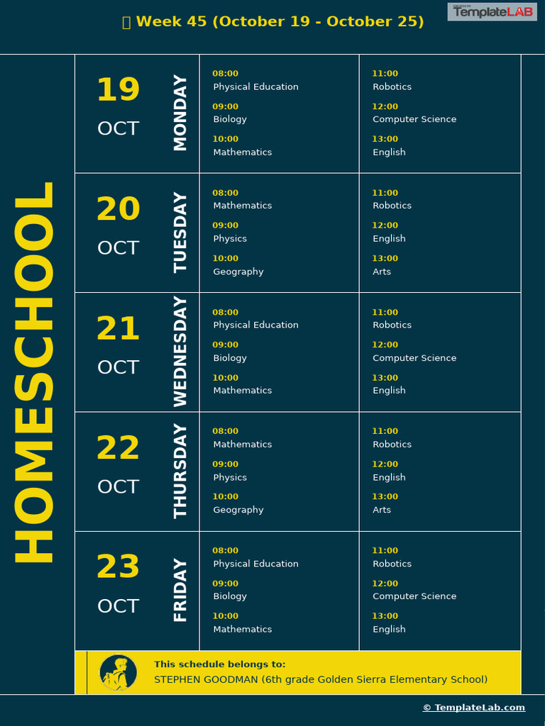 Weekly Homeschool Schedule Template 01 TemplateLab.com | PDF