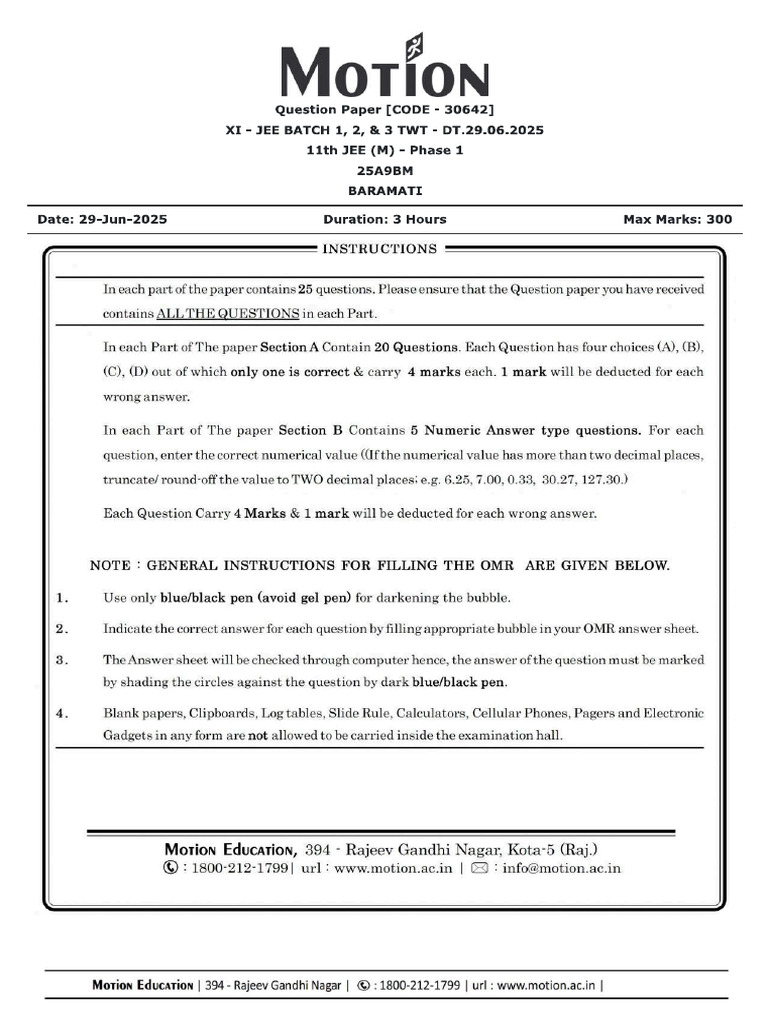 Xi - Jee Batch 1, 2 & 3 - TWT - DT.29.06..2025 QP | PDF