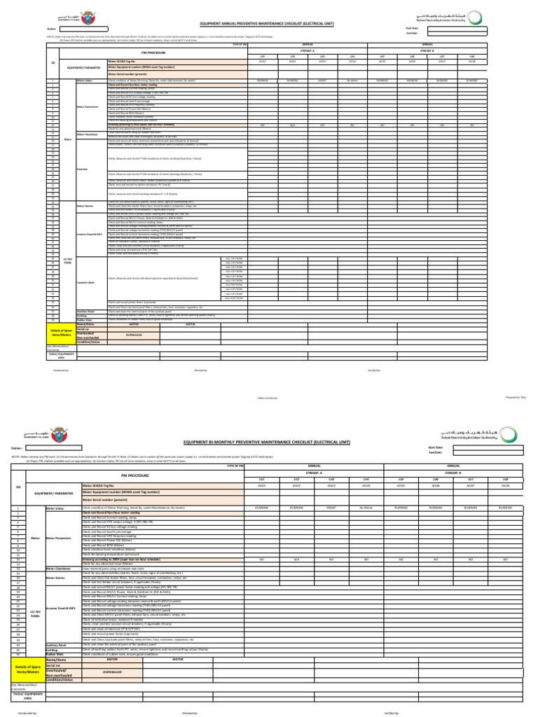 Electrical Maintenance Checklist Guide | PDF | Relay | Capacitor