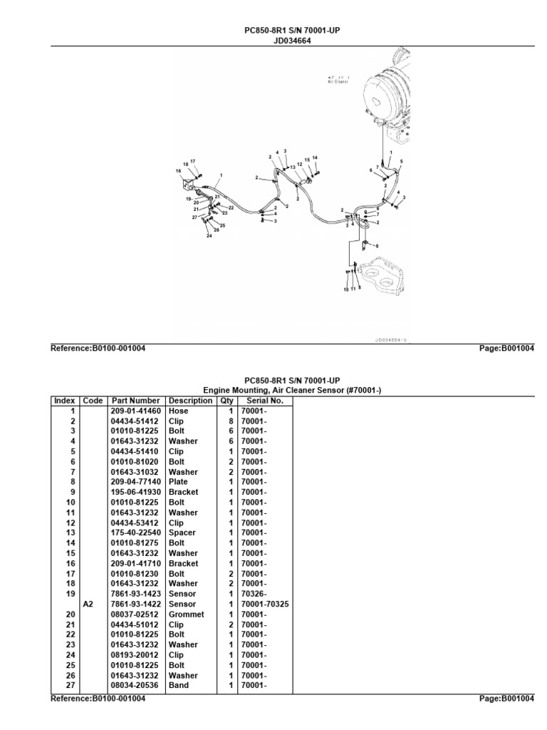 Komatsu Pc850-8r Hydraulic Excavator - Parts Manual 70001-Up