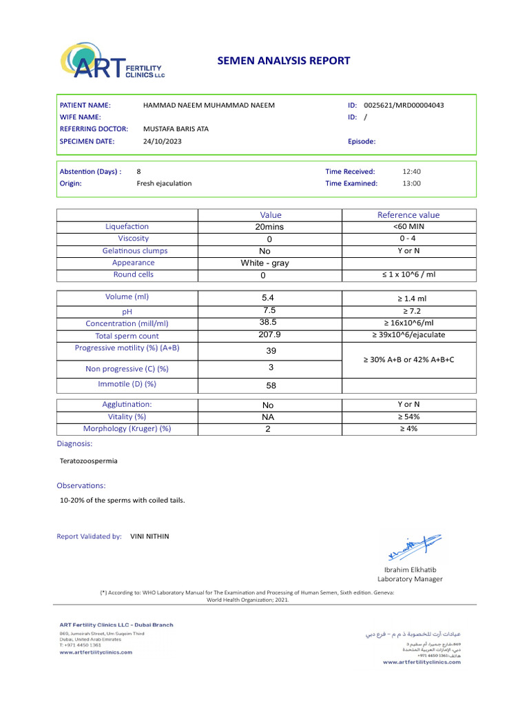 Normal Semen Analysis Report Summary | PDF