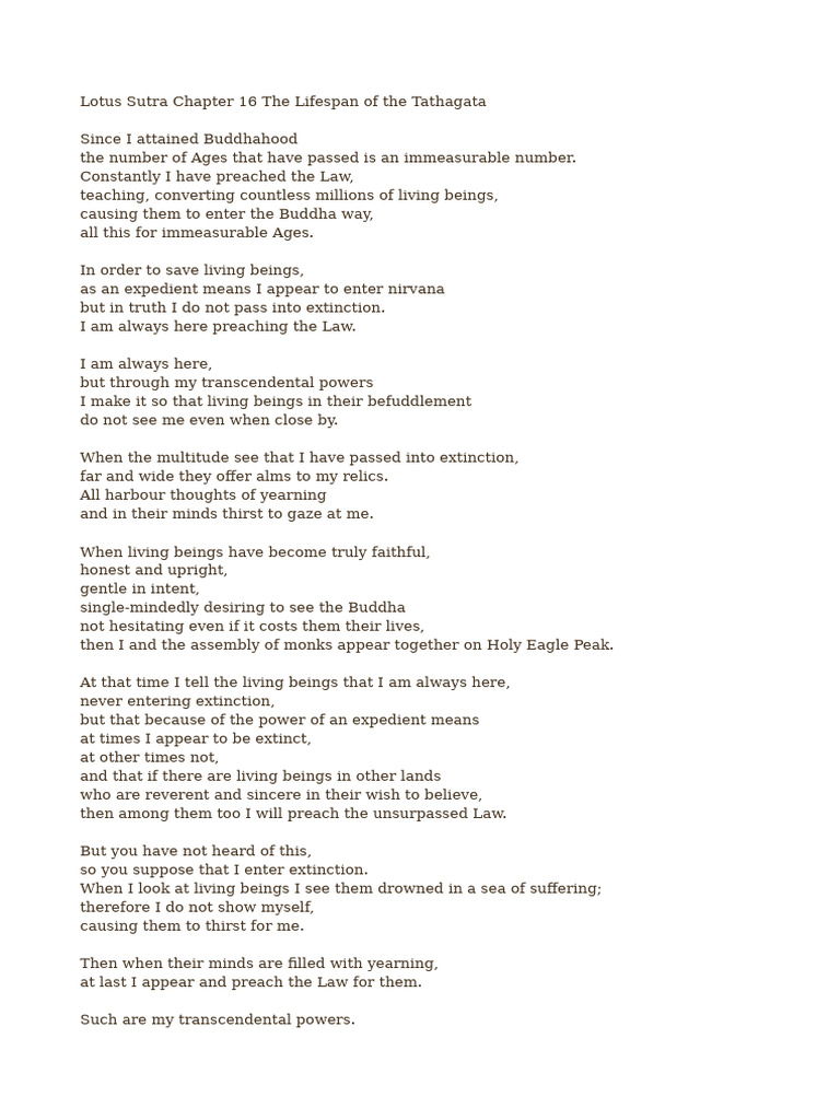 Lotus Sutra Chapter 16 The Lifespan of The Tathagata | PDF | Lotus ...