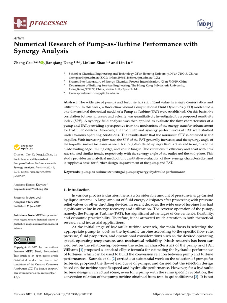 Pump-as-Turbine Performance Analysis | PDF | Pump | Fluid Dynamics