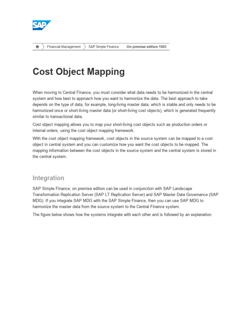 Cost Object Mapping in Central Finance | PDF | Identifier | Replication ...