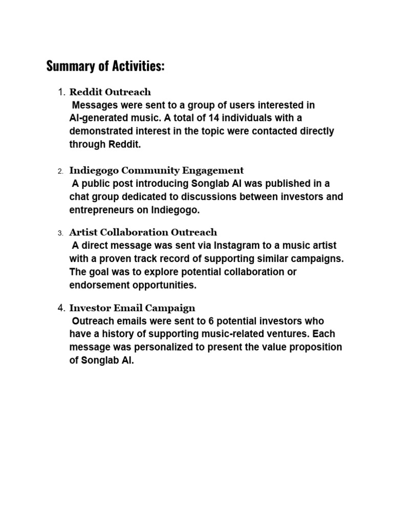 Summary of Activities:: Reddit Outreach | PDF