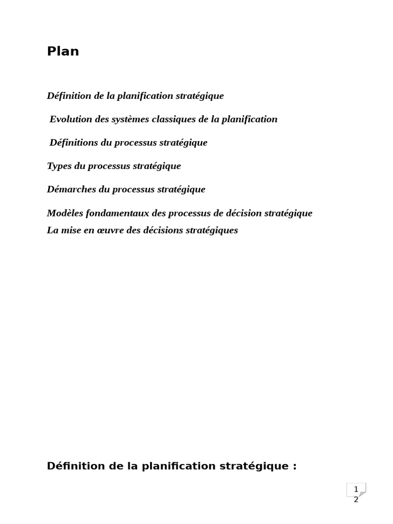 Processus de Planification Stratégique | PDF | Gestion stratégique ...