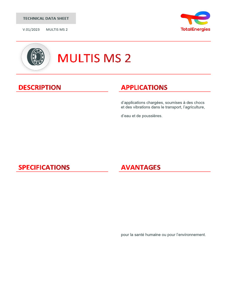 Graisse MULTIS MS 2 : Caractéristiques et Avantages | PDF | Substances ...
