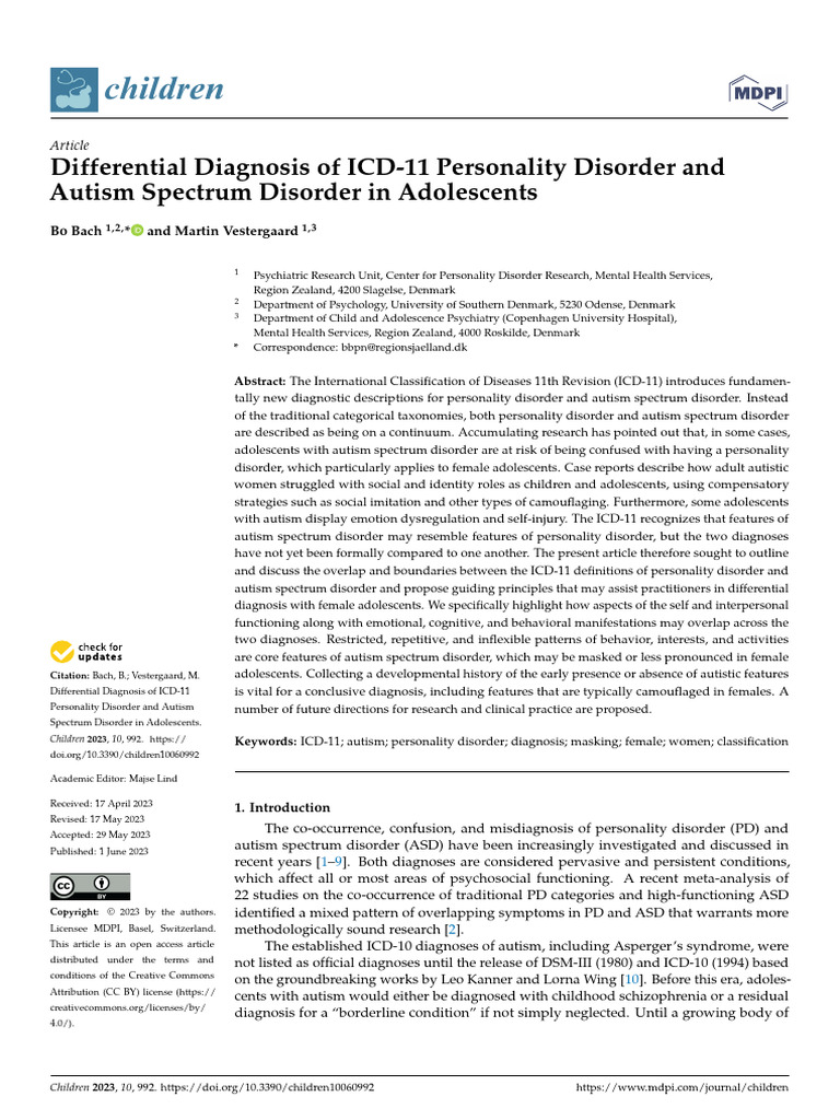 Differential Diagnosis of PD and ASD in Teens | PDF | Autism | Mental ...