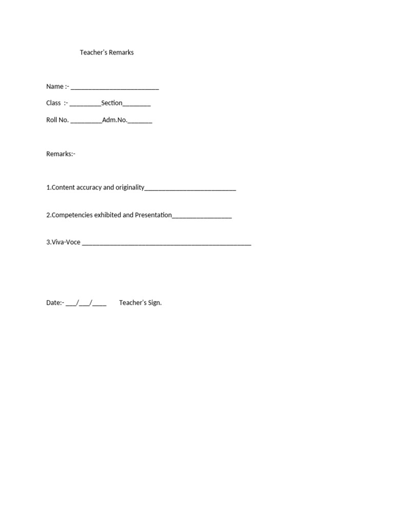 Teacher's Remar-WPS Office | PDF