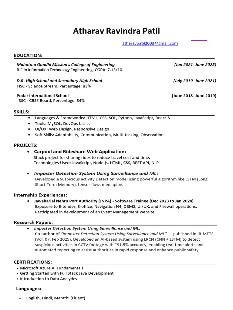 Atharavp Resume | PDF
