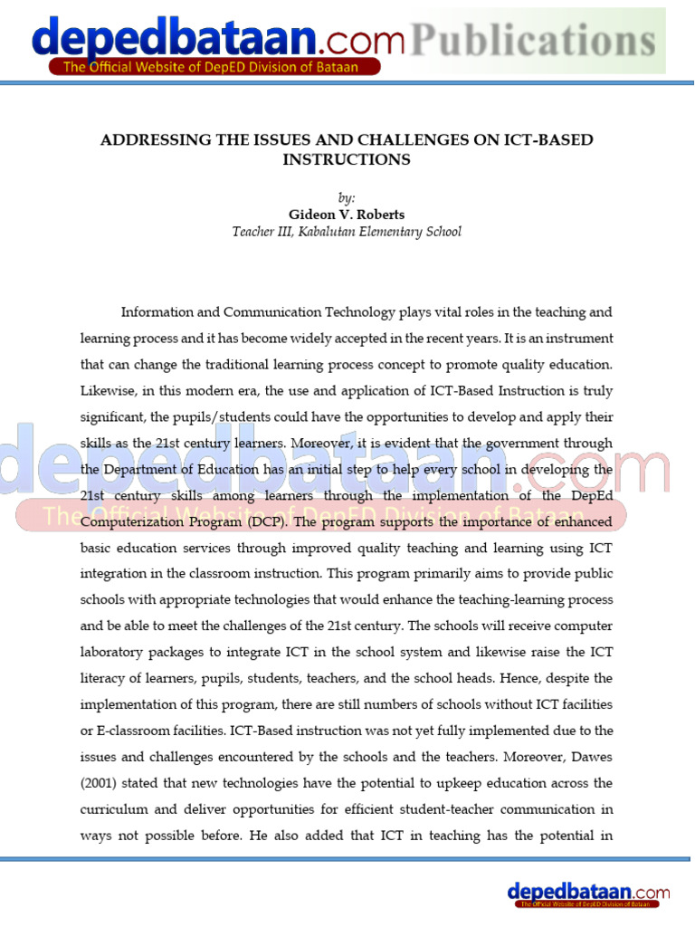 Addressing The Issues and Challenges On Ict Based Instructions | PDF ...