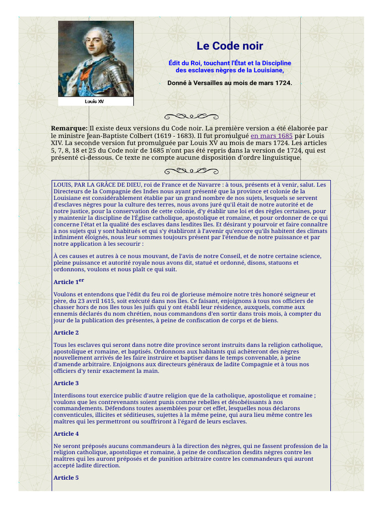 Code noir de 1724 en Louisiane | PDF