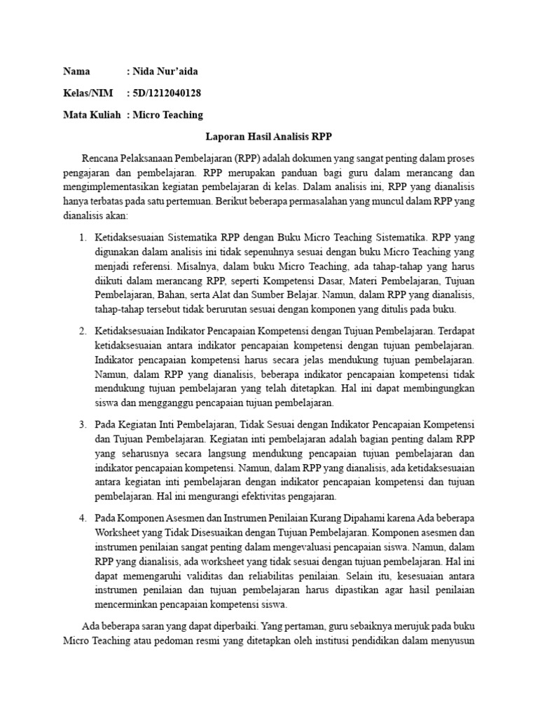 Laporan Hasil Analisis RPP | PDF