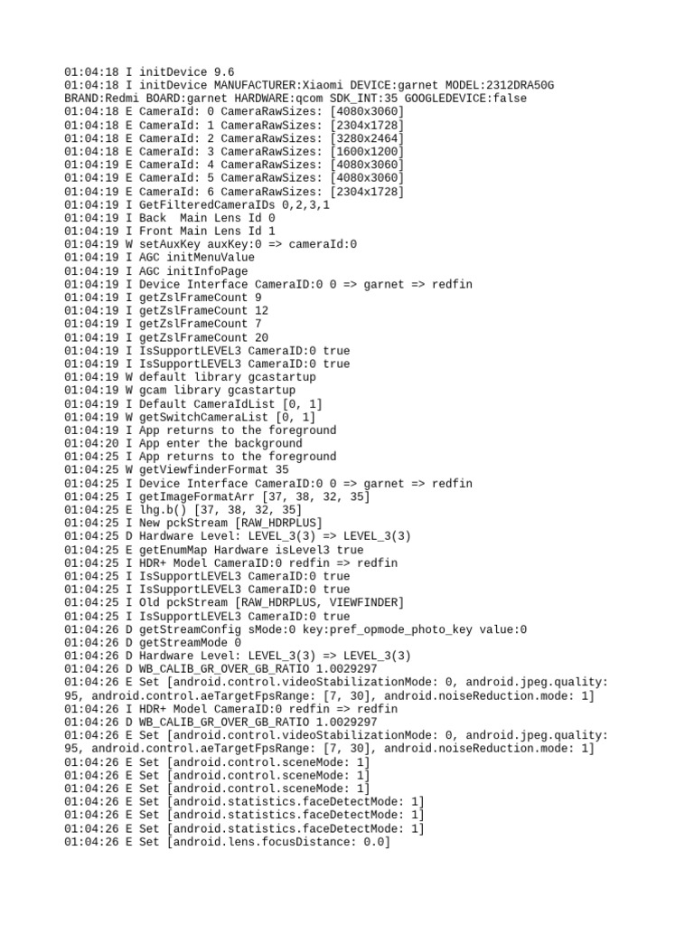 Xiaomi Redmi Camera Initialization Logs | PDF | Arm Architecture ...