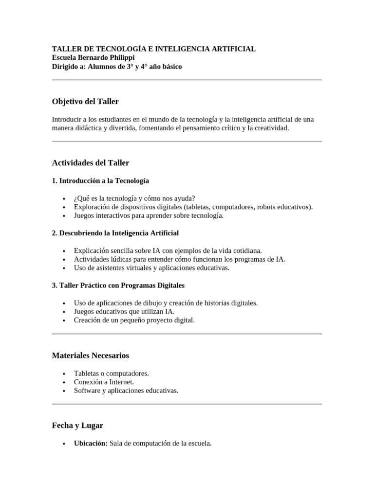 Taller de Tecnología e Inteligencia Artificial | PDF