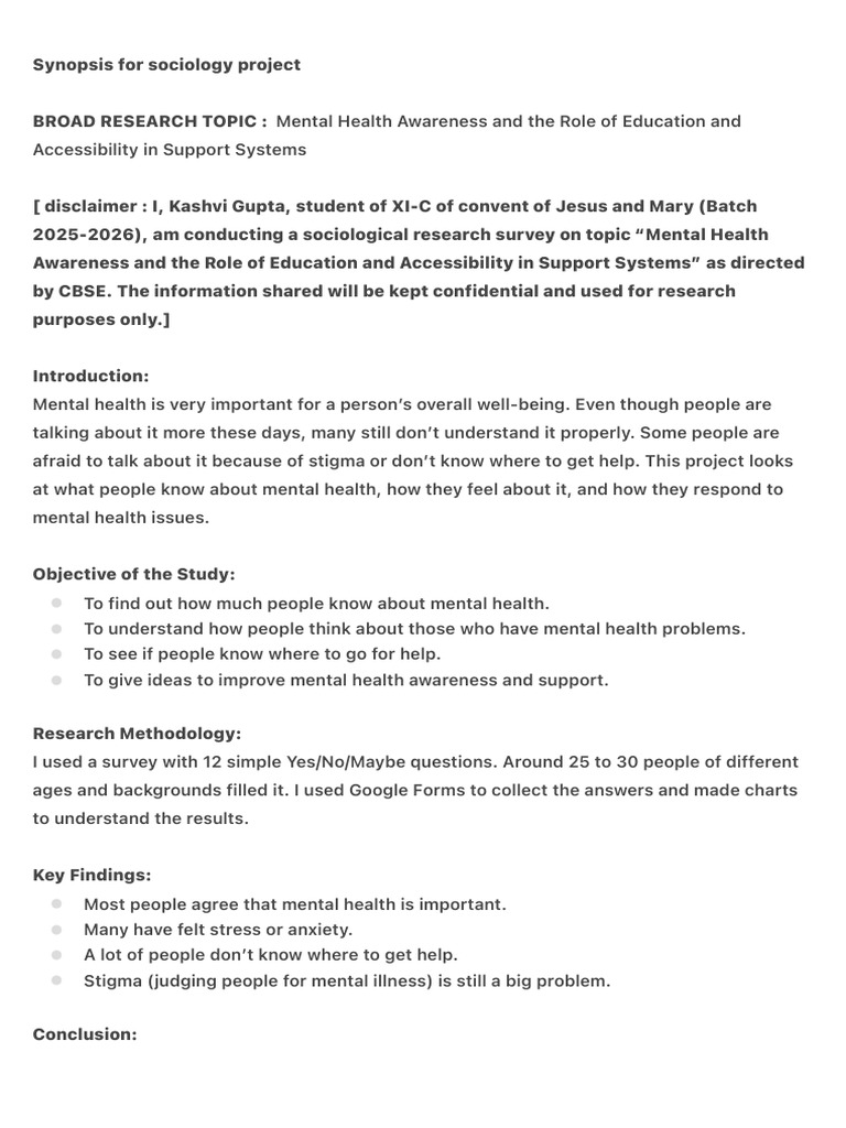 Mental Health Awareness Research Project | PDF