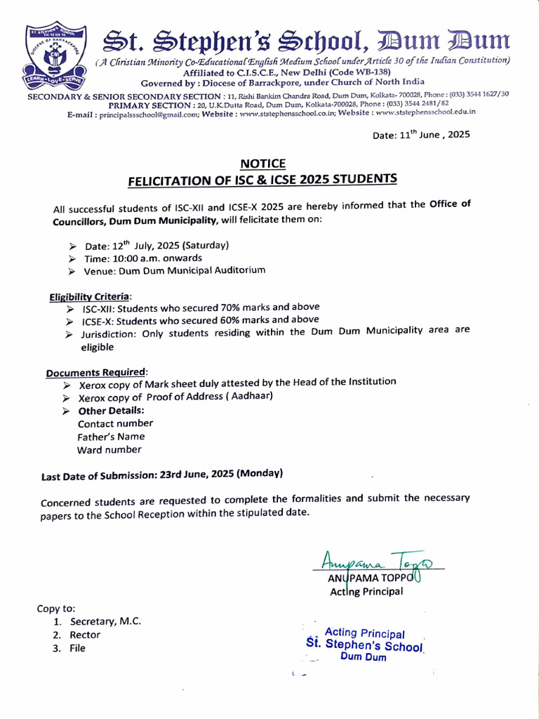 Felicitation for ISC & ICSE 2025 Students | PDF