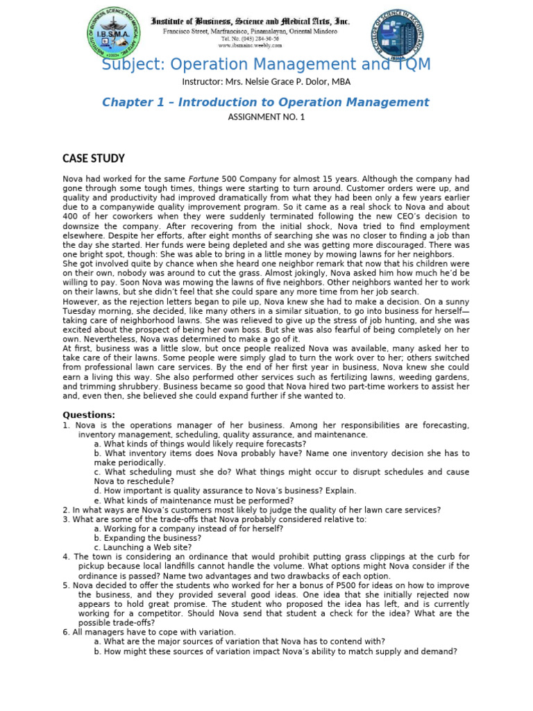 Operation Management Case Study: Nova's Lawn Care | PDF