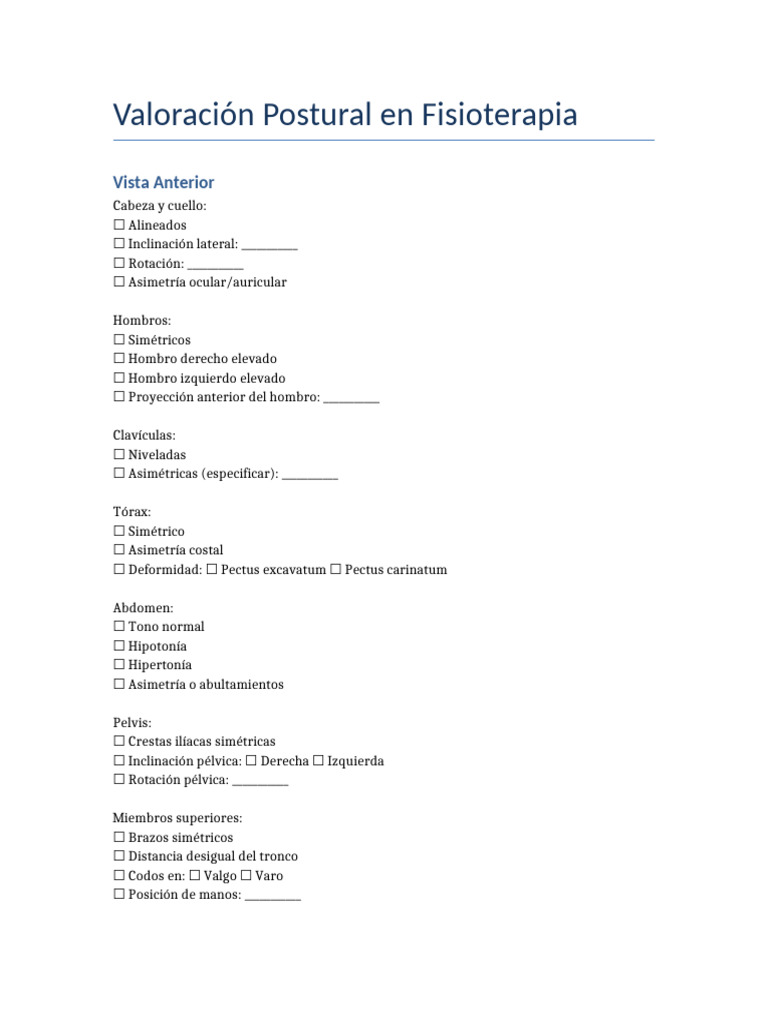 Evaluación Postural en Fisioterapia | PDF