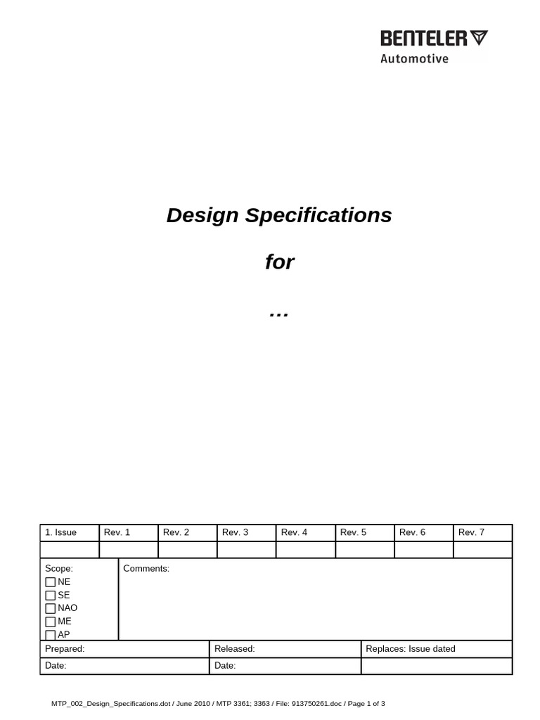 Design Specifications Document Overview | PDF