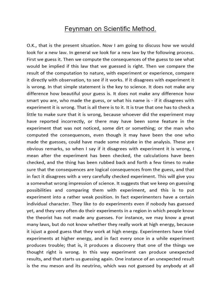Feynman On The Scientific Method Pdf Experiment Theory