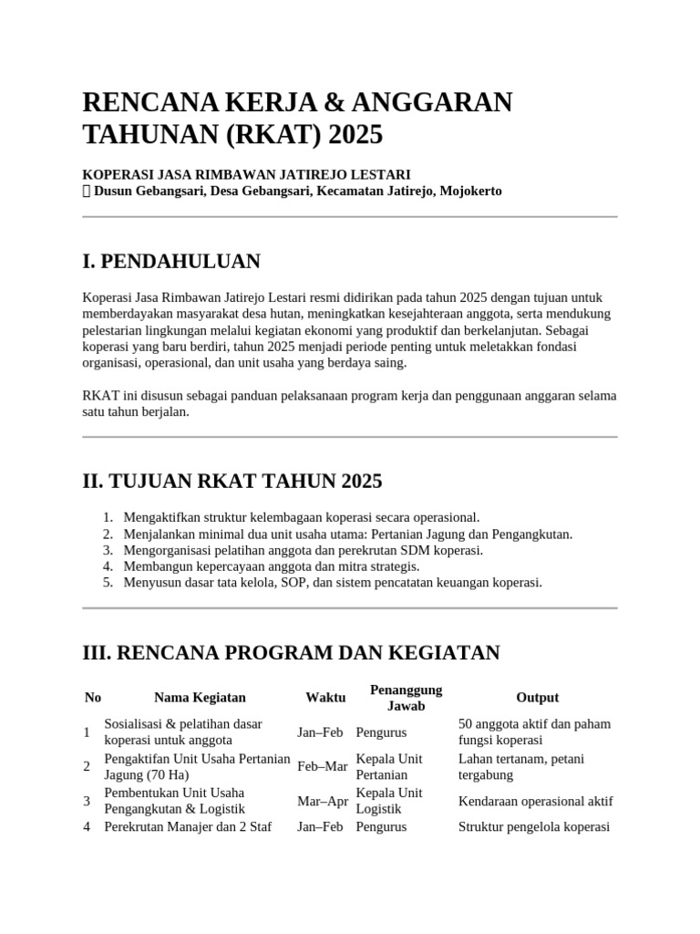 RKAT Koperasi Jatirejo Lestari 2025 | PDF