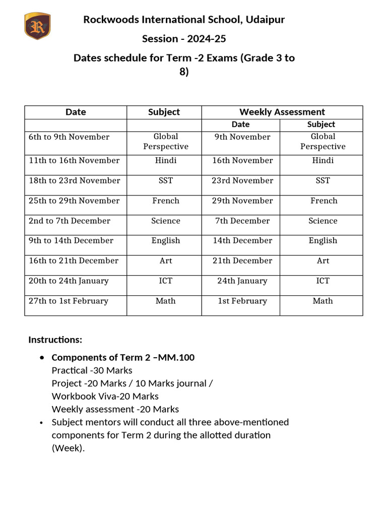 Term 2 Exam Schedule Grade 3 To 8 PDF | PDF