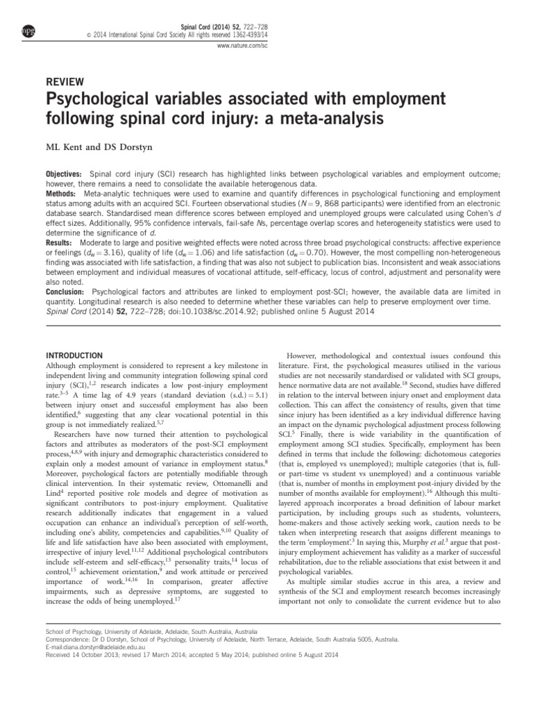 Psychological Factors in SCI Employment | PDF | Effect Size | Meta Analysis