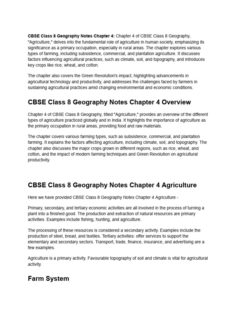 CBSE Class 8 Geography Notes Chapter 4 | PDF | Agriculture ...