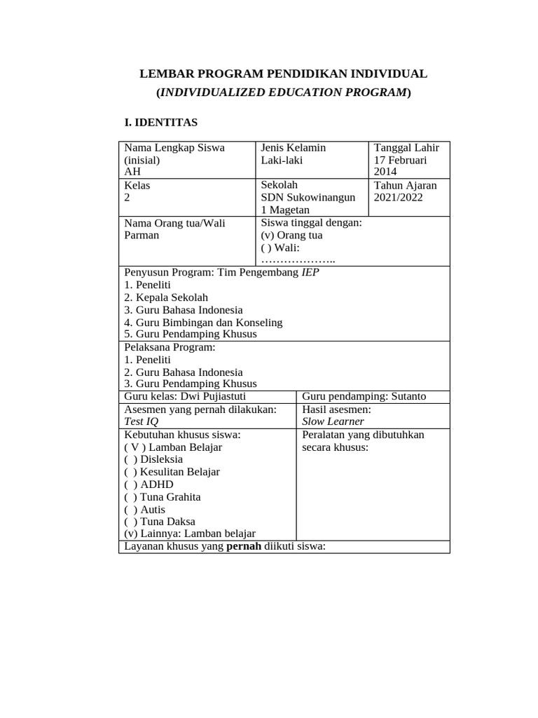 Program Pendidikan Individual untuk Siswa Lamban Belajar | PDF