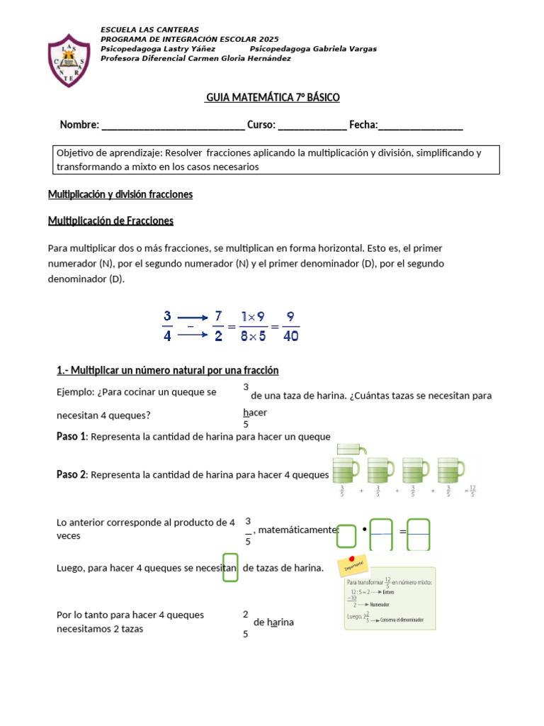 Guía de Matemáticas 7° Básico 2025 | PDF | Multiplicación | Matemática ...