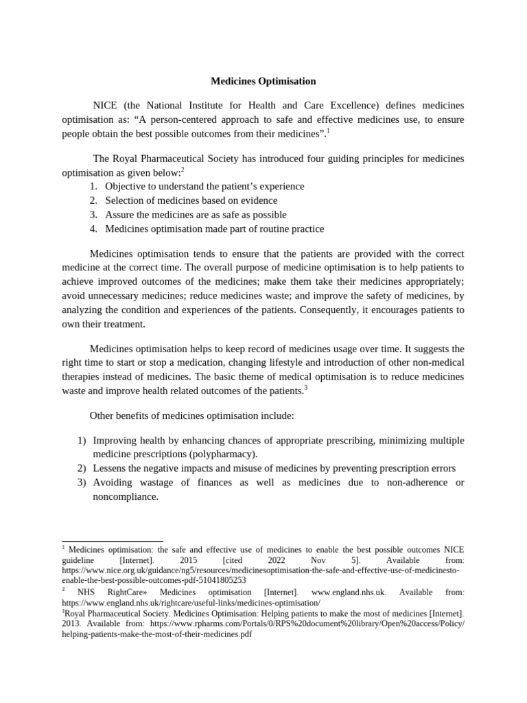 4 Principles of Medicines Optimisation | PDF | Pharmacy | Health Economics