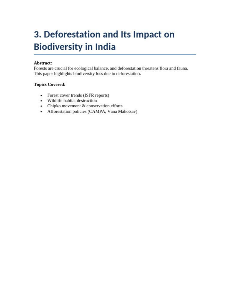 Deforestation and Its Impact On Biodiversity in India | PDF