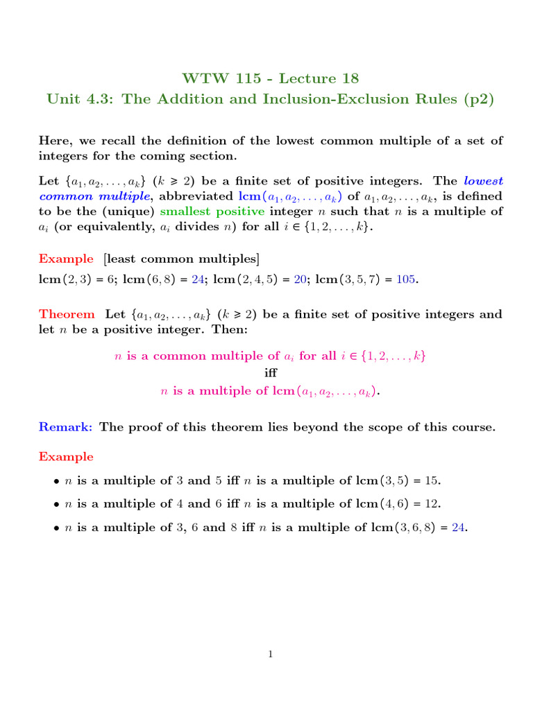 Inclusion-Exclusion and LCM Explained | PDF | Mathematics ...