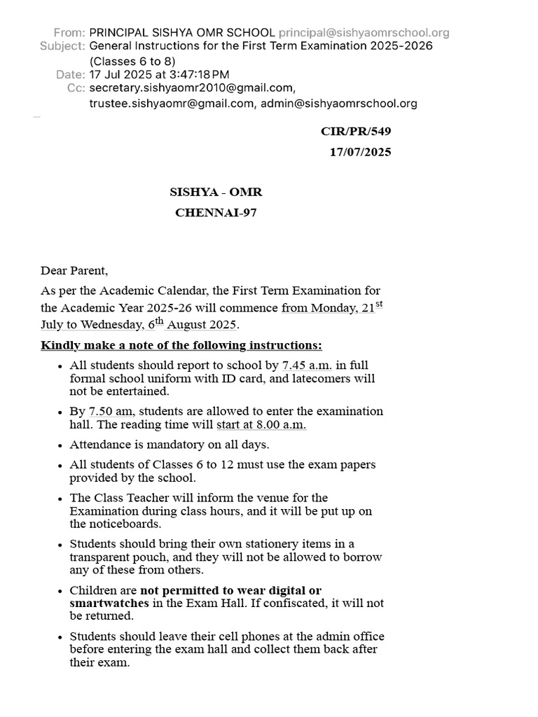 First Term Exam Schedule 2025-26 | PDF