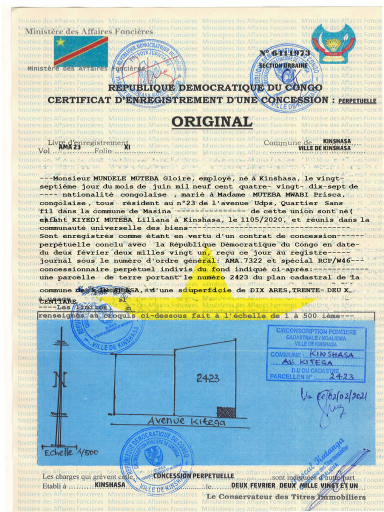 Fiche parcellaire de Kinshasa | PDF
