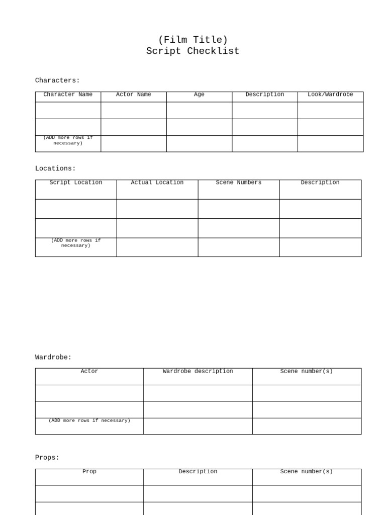 Film Script Production Checklist | PDF