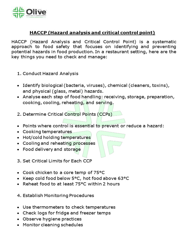 HACCP Procedure for Food Safety | PDF