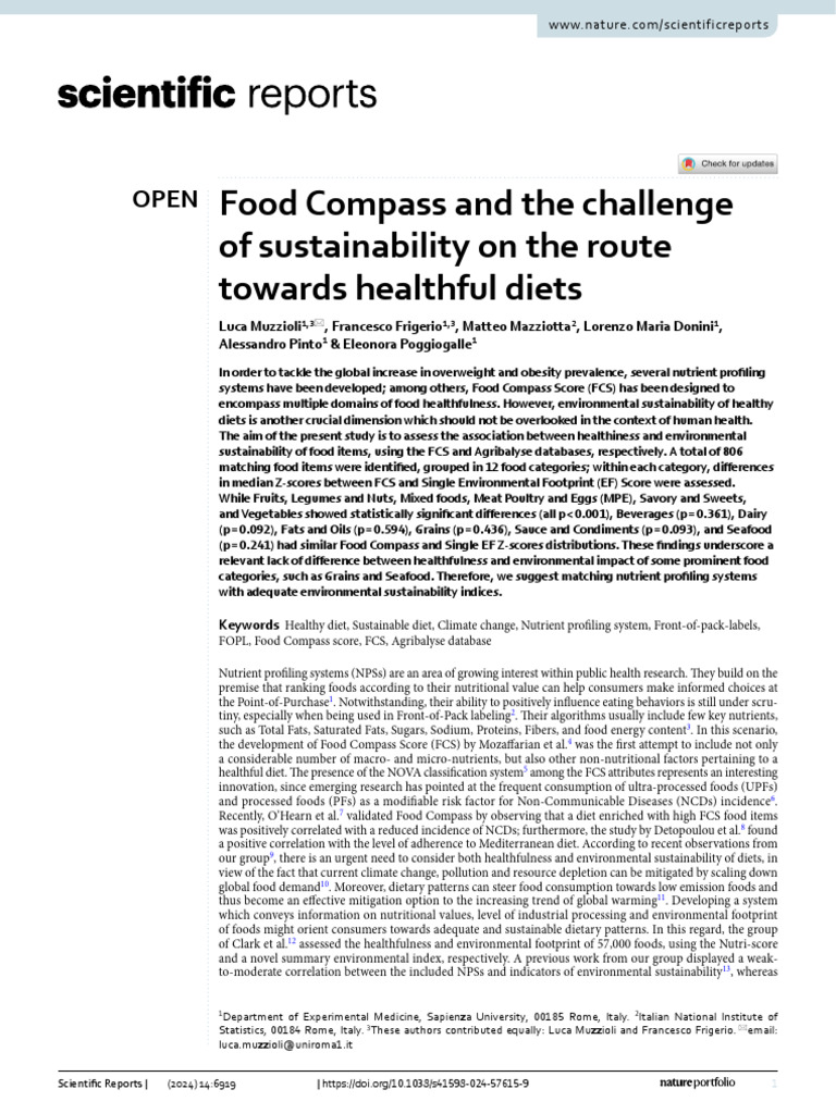 Food Compass: Health vs. Sustainability | PDF | Foods | Nutrition