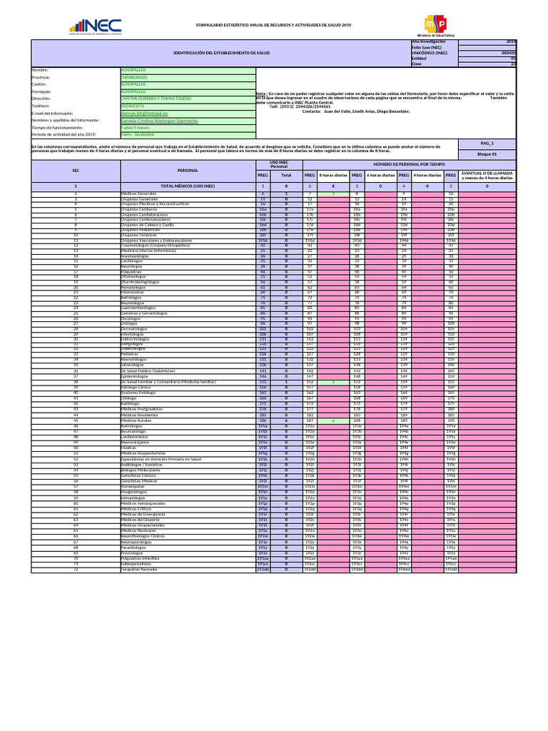 Formulario RAS 2019 CHIMBORAZO AC - XLS | PDF | Medicina | Ciencias de ...