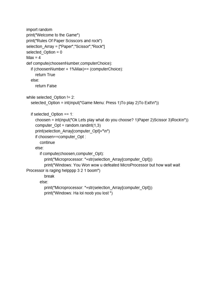 Python Rock-Paper-Scissors Game Code | PDF