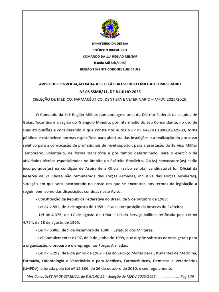 Seleção MFDV 2025/2026: Convocação Exército | PDF | Pós-graduação ...