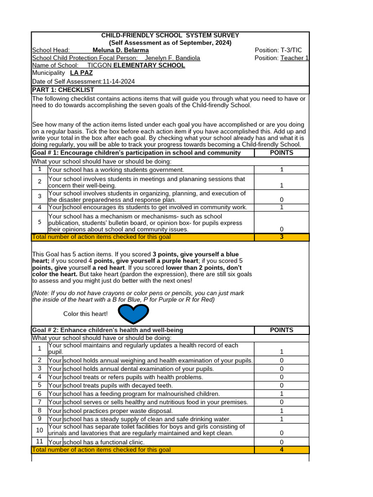 CFSS Goals Rating-Final 2 TICGON | PDF | Teachers | Classroom