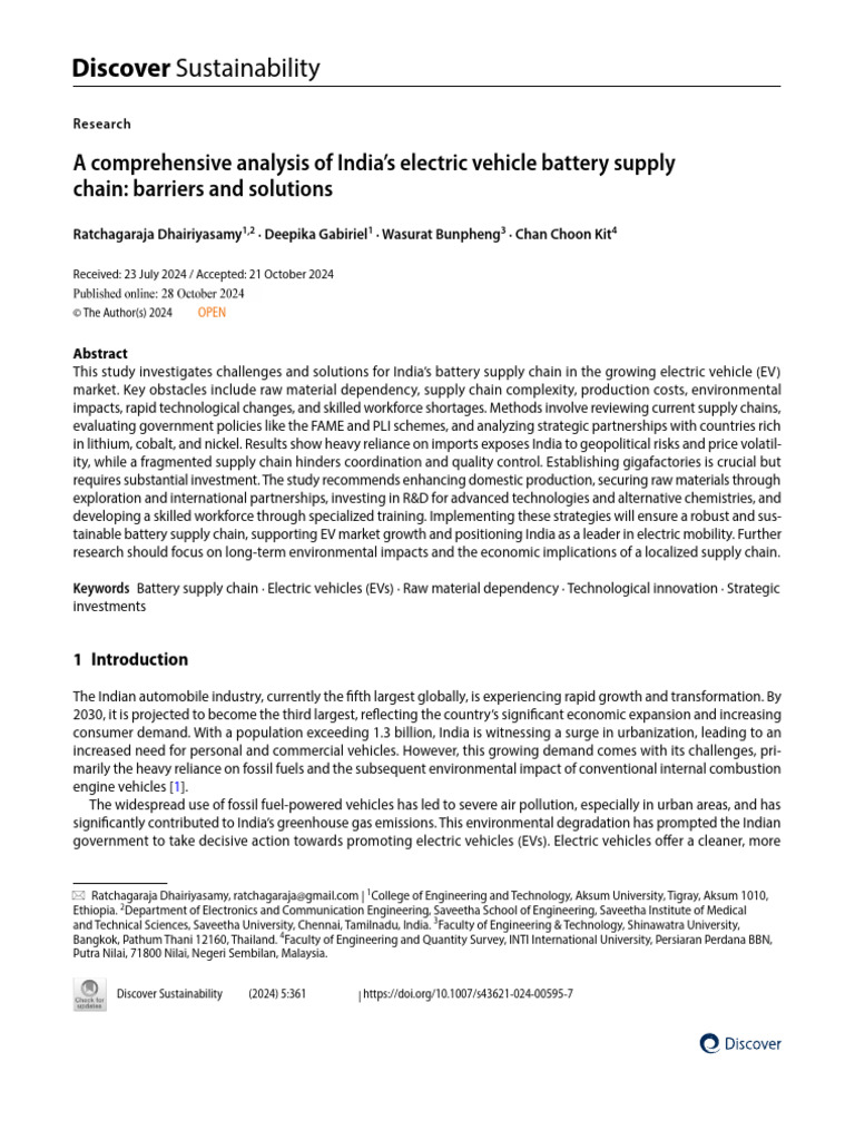 India’s EV Battery Supply Chain Analysis | PDF | Electric Vehicle ...