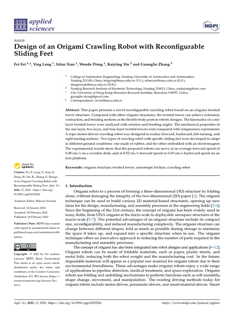 Design of An Origami Crawling Robot With Reconfigurable | PDF | Shape ...