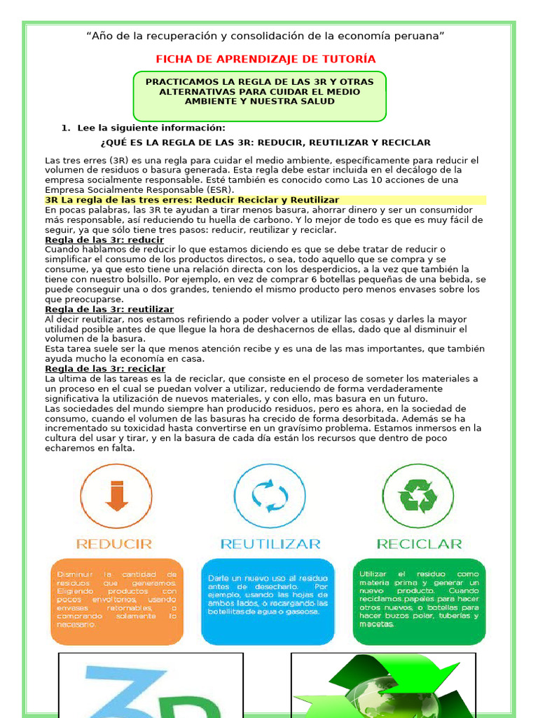 Actividades para las 3R en Perú | PDF | Residuos | Reciclaje