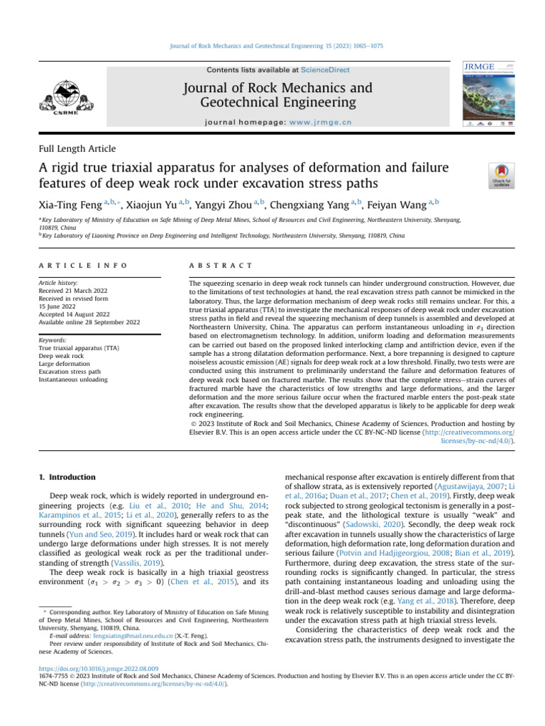 True Triaxial Apparatus for Deep Weak Rock | PDF | Deformation ...