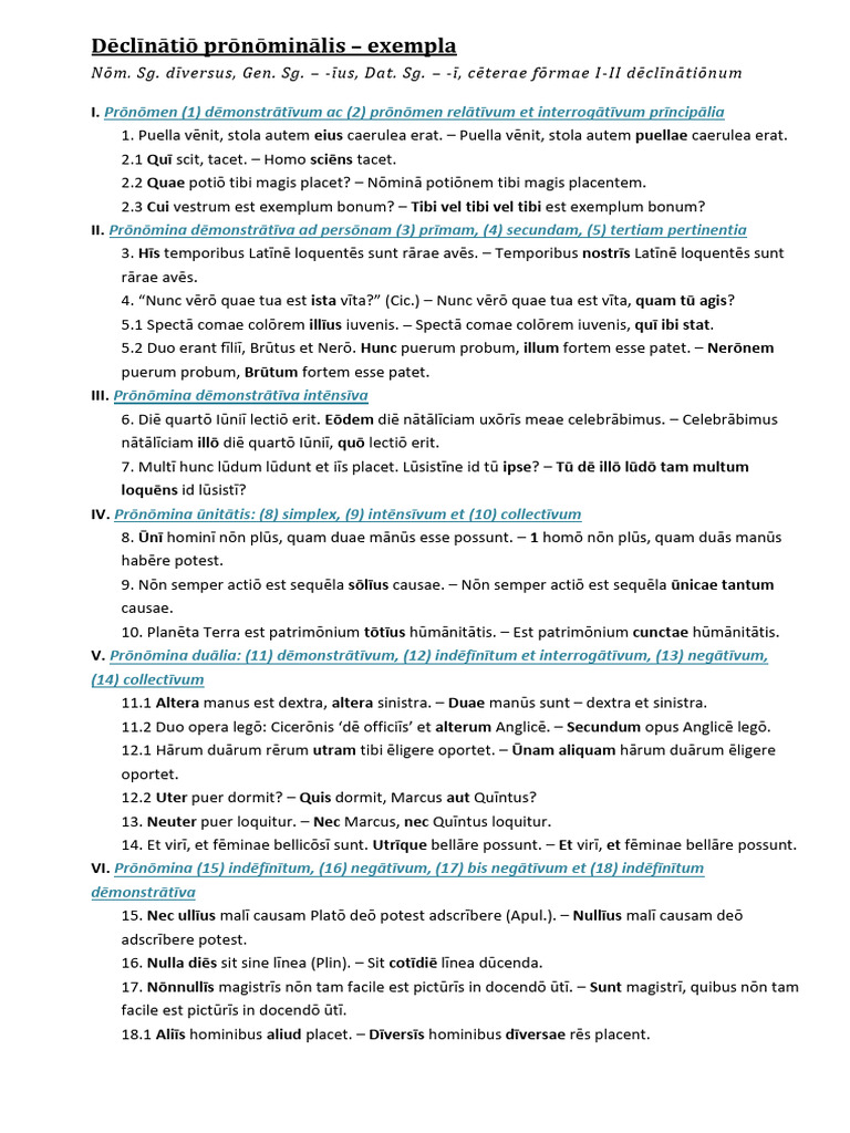 Dēclīnātiō Prōnōminālis - Exempla | PDF